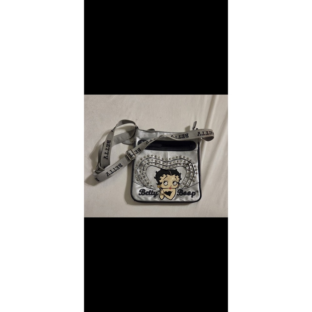 2013 Betty Boop Crossbody purse silver and black bedazzled Betty's Face